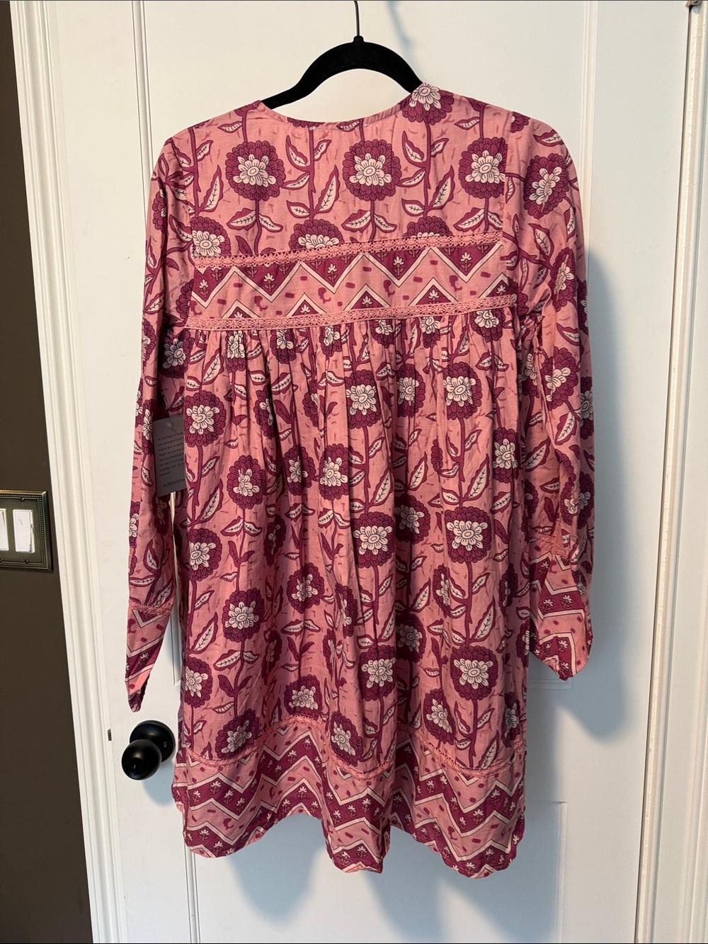 Maeve Rose-Pink Floral Tiered Cotton Dress  NWT - Picture 3 of 3